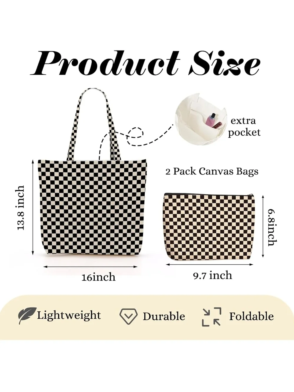 Checkerboard Tote and Storage Bin Set - Black and Cream